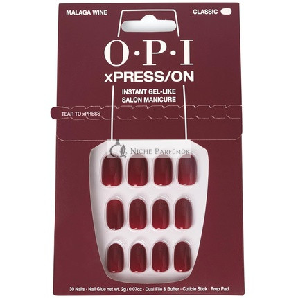 OPI xPRESS/ON Press On Nails Up to 14 Days of Wear Gel-Like Salon Manicure Vegan Sustainable Packaging With Nail Glue Short Red Nails Malaga Wine