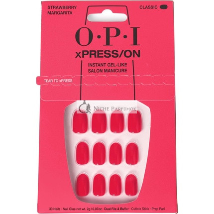 OPI xPRESS/ON Press On Nails & Cuticle Oil 30 Pcs Reusable False Nails with up to 14 Days of Wear Deeply Nourishing Gel-Like Salon Manicure Red/Pink Nail Polish Strawberry Margarita