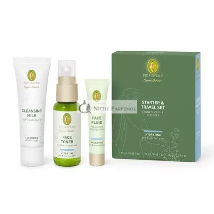 PRIMAVERA Hydrating Starter and Travel Set for Normal to Dry Skin - Vegan Skincare Gift Box with Cleanser, Toner, and Moisturizer