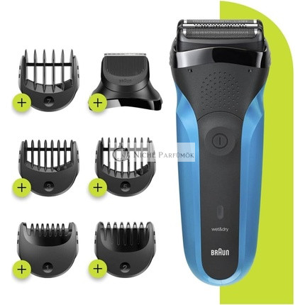 Braun Series 3 Men's 3-in-1 Electric Shaver Beard Trimmer with 5 Comb Attachments Rechargeable and Wireless Electric Shaver 30 Minutes Runtime Wet & Dry 310BT Black/Blue
