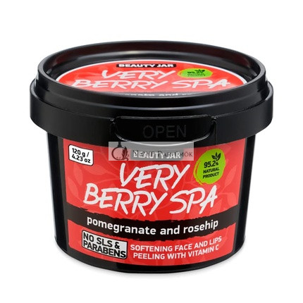 Beauty Jar Very Berry Spa Face and Lips Peeling 4.23oz (120g) - Pomegranate and Rosehip Extracts - Handmade Cosmetics