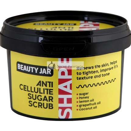 Beauty Jar SHAPE Anti-Cellulite Sugar Scrub 7.05 Oz (250g) with Sugar, Honey, Lemon and Grapefruit Oil, Coconut Oil