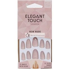  Elegant Touch Perfect Coloured False Nails Collection New Nude Short Stiletto Nails with Glue 24 Pieces