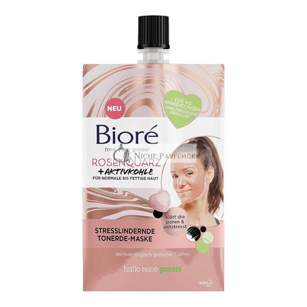 Biore 26421 Rose Quartz + Activated Charcoal Clay Face Mask - Stress Relieving - For Normal and Oily Skin - Clears Pores