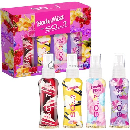 By So...? Women's Mini Body Mist Gift Set with Red Velvet, Vanilla, Candy Floss & Sweet Pea Fragrance Spray 4x50ml Sweet Obsession