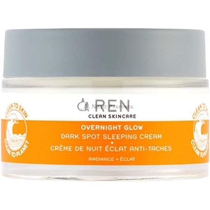 REN Clean Skincare Overnight Glow Dark Spot Sleeping Cream Reduce Hyperpigmentation Hydrating Brightening Facial Moisturiser Algae Complex with Glycogen 50ml