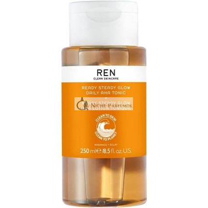 REN Clean Skincare Glow Tonic Daily Facial Brightening Exfoliate Hydrate Even Skin Tone with Resurfacing AHAs BHAs Cruelty Free Vegan Pore Reducing Toner 250ml