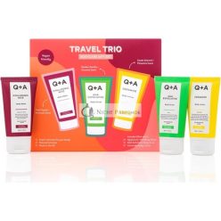   Q+A Travel Trio Body Care Giftset - Hyaluronic Acid Body Wash, AHA Exfoliator Body Scrub, Ceramide Body Lotion - 50ml Each