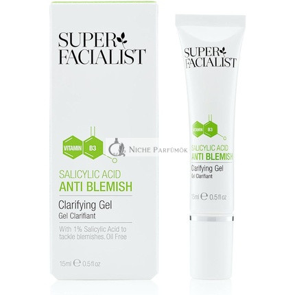 Super Facialist Anti Blemish Clarifying Gel with Salicylic Acid Oil-Free Serum with Prebiotics and Niacinamide for Acne Treatment and Blackhead Remover Vegan Friendly 15ml