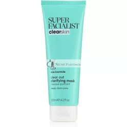   Super Facialist Clear Out Clarifying Mask Acne Treatment Blackhead Remover Face Mask with 1% Niacinamide Tea Tree Oil Prebiotics Vegan Friendly 125ml