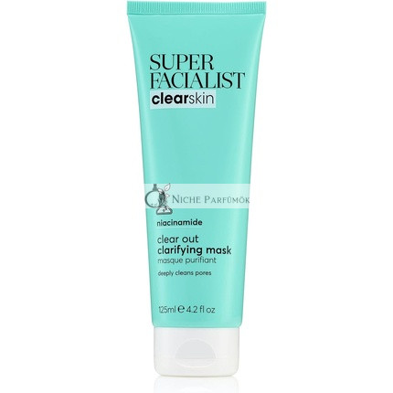 Super Facialist Clear Out Clarifying Mask Acne Treatment Blackhead Remover Face Mask with 1% Niacinamide Tea Tree Oil Prebiotics Vegan Friendly 125ml