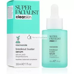   Super Facialist Breakout Buster Serum Clear Skin Solutions Spot Treatment for Acne with 10% Niacinamide Tea Tree Oil Prebiotics Vegan Friendly 30ml