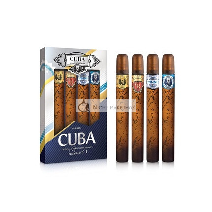 Cuba Quad I Men 4 Piece Gift Set 1.17oz Gold EDT Spray, 1.17oz Royal EDT Spray, 1.17oz Winner EDT Spray, 1.17oz S
