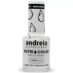   Andreia Professional NutriColor Breathable Nail Polish Vegan and Cruelty-Free Nail Art Polish with Long-Lasting Glossy Finish Color NC1 White 10.5ml