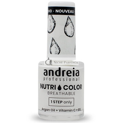 Andreia Professional NutriColor Breathable Nail Polish Vegan and Cruelty-Free Nail Art Polish with Long-Lasting Glossy Finish Color NC1 White 10.5ml