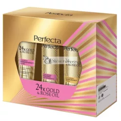   Perfectaset 24k Gold Rose Oil Exfoliating Scrub 75g, Hydrating Toner 200ml, Makeup Remover Milk 200ml