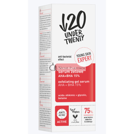 Under Twenty Anti Acne Antibacterial Exfoliating Gel Serum with AHA and BHA Acids Vegan