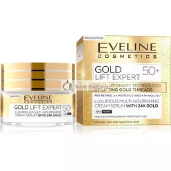   Eveline Cosmetics Gold Lift Expert Multi-Nourishing Cream-Serum with 24k Gold 50+ Anti-Wrinkle Face Lift Cream with Vitamins A, B, D 50ml