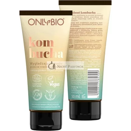 ONLYBIO Kombucha Soothing Mattifying Face Mask Anti Acne Anti Blackheads with Green Clay Lemon Oil Aloe Vera - Natural Vegan and Plant-Based