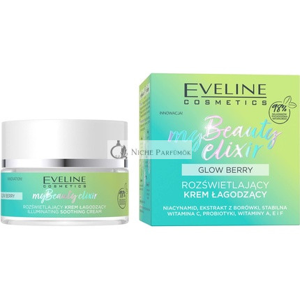 Eveline Cosmetics My Beauty Elixir Glow Berry Brightening Soothing Cream Anti Wrinkle Hydrates Nourishes Blueberry Organic Vegan Formula 98% Natural Under Makeup 50ml