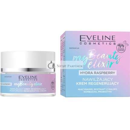 EVELINE COSMETICS My Beauty Elixir Hydra Raspberry Moisturizing Regenerating Cream Nourishing Soothing Organic Vegan Formula 98% Natural Under Makeup 50ml
