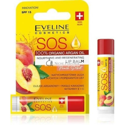Eveline SOS Nourishing Regenerating Balm for Dry Cracked Lips Peach SPF15