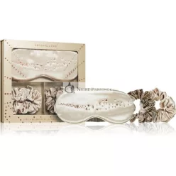   Crystallove Golden Silk Eye Mask & Scrunchies Set - Silk material, Golden color, includes eye mask and scrunchies
