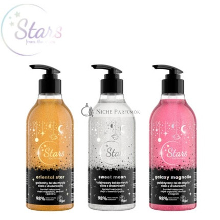 Stars Body Wash Gel with Glitter Particles Sparkling Cleanser 400ml Vegan OnlyBio