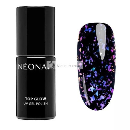 NEONAIL UV Nail Polish Top Coat Gel UV Top Glow Violet Aurora Flakes 7.2ml