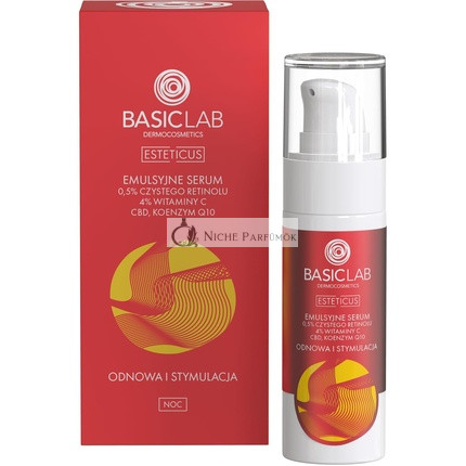 BasicLab Face Serum with Retinol, Coenzyme Q10 and Vitamin C 30ml Anti-Wrinkle Night Serum for Women