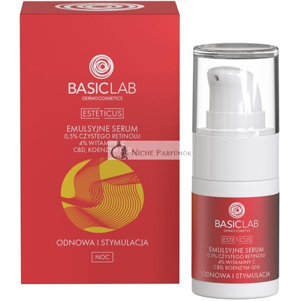 BasicLab Face Serum with Retinol, Coenzyme Q10, and Vitamin C 15ml Anti-Wrinkle Night Serum for Women