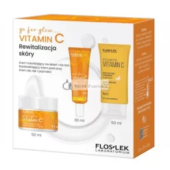   Floslekset Go For Glow Vitamin C Moisturizing Cream For Day And Night 50ml, Illuminating Eye Cream 30ml, Hand And Nail Cream 50ml