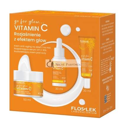 Floslekset Go For Glow Vitamin C Anti-Aging Cream Day And Night 50ml, Brightening Serum Vit C 10 30ml, Illuminating Eye Cream 30ml