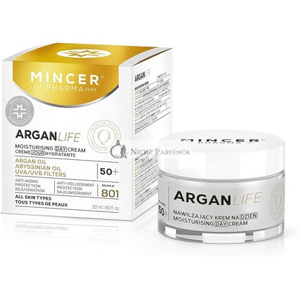 Mincer Pharma Argan Life 50+ Moisturizing, Rejuvenating, Protective Anti-Aging Day Cream for All Skin Types with Argan Oil, Abyssinian Oil, UVA and UVB Filters 50ml