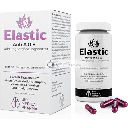 Elastic Anti A.G.E. Hyaluronic Acid Dracobelle Nu Vitamin C B3 B5 Zinc Selenium Moisturizing and Skin Elasticity Improvement 60 Vegan Capsules