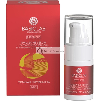 BasicLab Dermocosmetics Face Serum with Retinol, Coenzyme Q10, and Vitamin C 15ml Anti-Wrinkle Night Serum for Women