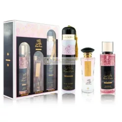   Rose Paris Éjszakai Ajándékcsomag Ard Al Zaafaran - 100ml Eau de Parfum, 300ml Szoba Spray, 250ml Test Spray