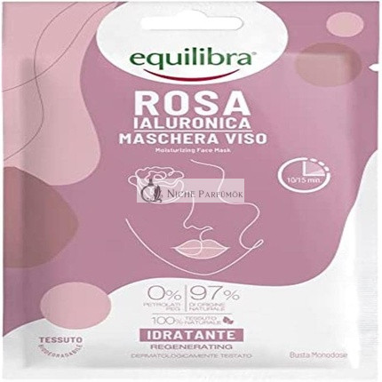 Equilibra Face Hyaluronic Rose Moisturising Face Mask 100% Natural Cloth Mask with Fermented Rose Water Hyaluronic Acid Avocado Oil and Shea Oil