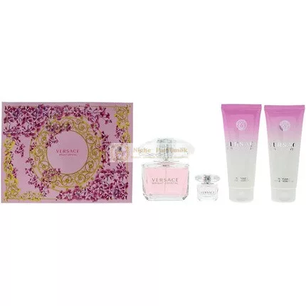 Versace Bright Crystal Ajándékcsomag, 90ml EDT, 100ml Testápoló, 100ml Tusfürdő, 5ml EDT