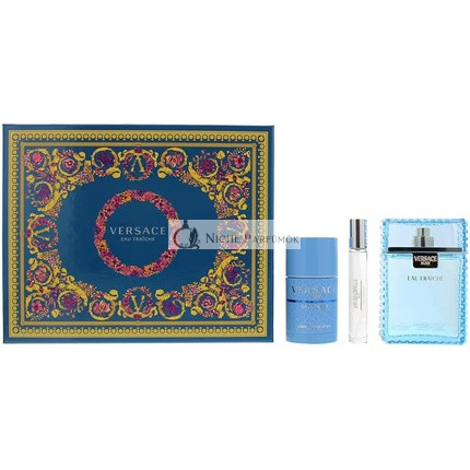 Versace Man Eau Fraiche Gift Set with Eau de Toilette 100ml, Deodorant Stick 75ml, and Travel Spray 10ml
