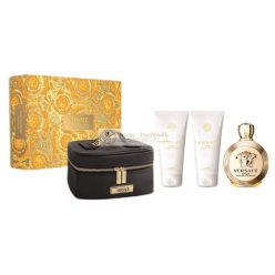   Versace Eros Eau De Parfum Szett - 100 ml Spray, 100 ml Testápoló, 100 ml Tusfürdő, Kozmetikai Táska