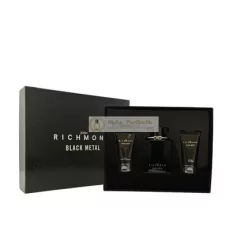   John Richmond Fekete Fém Szett - Tartalmaz természetes tisztító tusfürdőt 50 ml, testápolót 50 ml, és Eau De Parfum férfiaknak 100 ml