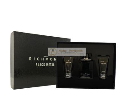John Richmond Fekete Fém Szett - Tartalmaz természetes tisztító tusfürdőt 50 ml, testápolót 50 ml, és Eau De Parfum férfiaknak 100 ml