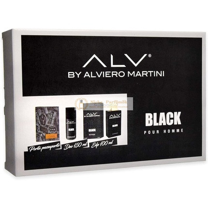 ALV By Alviero Martini Fekete Pour Homme Eau de Parfum 100ml, Dezodoráló 150ml és Útlevéltartó
