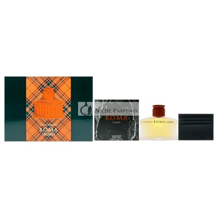 Laura Biagiotti Roma Uomo Gift Set EDT Spray and Card Holder Cologne for Men Woody Citrus Fragrance Long-Lasting Scent