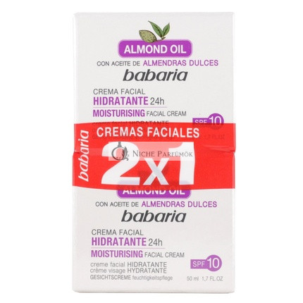 Babaria Anti-Wrinkle and Moisturizing Facial Cream 24 Hours with Sweet Almond Oil and SPF 10 100ml - Pack of 2