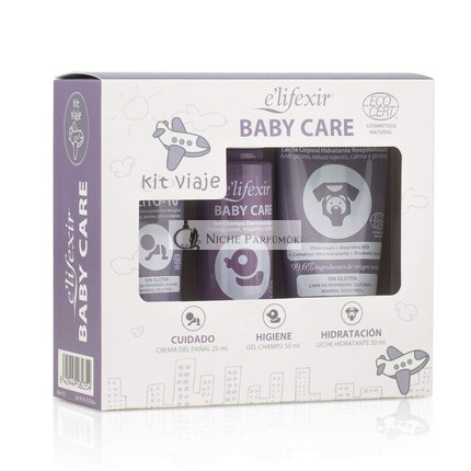 Elifexir Baby Care Travel Hygiene Set for Babies Mini Size Moisturizing Body Milk + Baby Shampoo Gel + Protective Diaper Cream 125ml