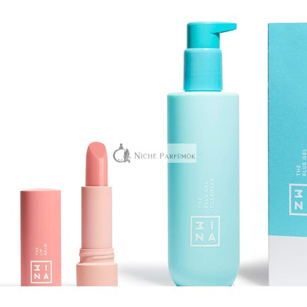 3INA Makeup Vegan Cruelty Free Face Skincare Set - Blue Gel Cleanser and Lip Balm - Micellar Water and Vitamin E - Soothing and Hydrating