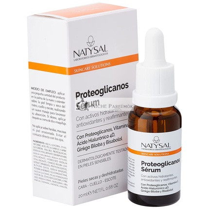 Proteoglycans Serum 20ml with Vitamin C, Hyaluronic Acid, Ginkgo Biloba, and Bisabolol for Dry and Dehydrated Skin - Made in Spain