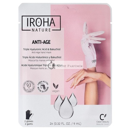 Iroha Nature Anti-Ageing Hand Masks with Triple Hyaluronic Acid, Bakuchiol and Niacinamide 93% Certified Natural Ingredients and Vegan-Friendly